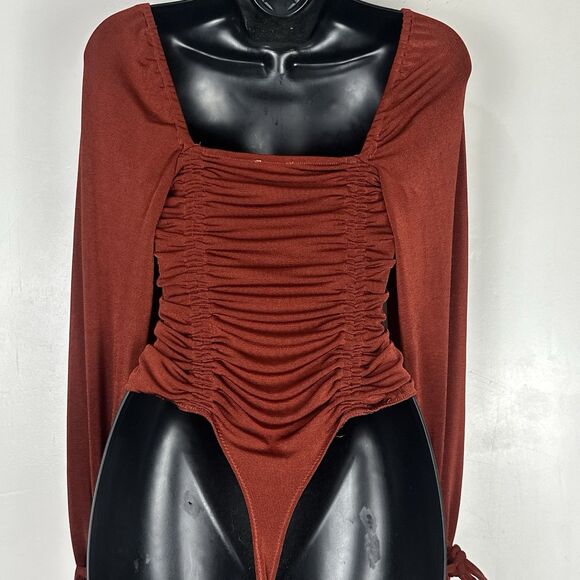 Free People Intimately Meant To Be Bodysuit S In Red / Rust Bell Long Sleeve - Picture 10 of 16